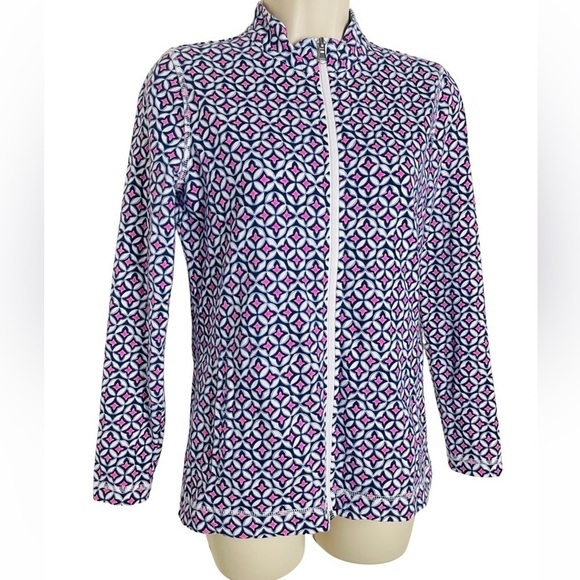 T by Talbots Full Zip Front Jacket Sweater Size P Multi Print Sporty Casual EUC - Picture 2 of 7